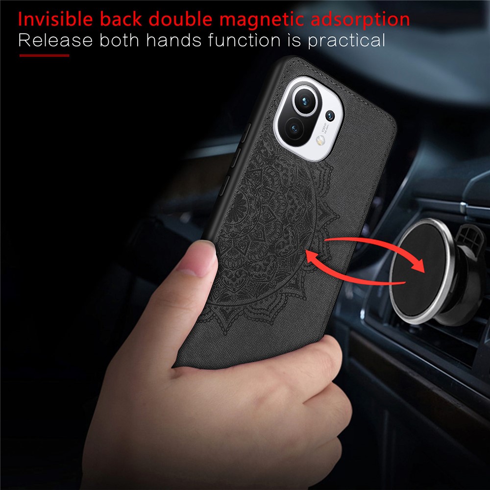 Imprint Mandala Flower Leather Coated PC + TPU Phone Case for Xiaomi Mi 11 - Black-4