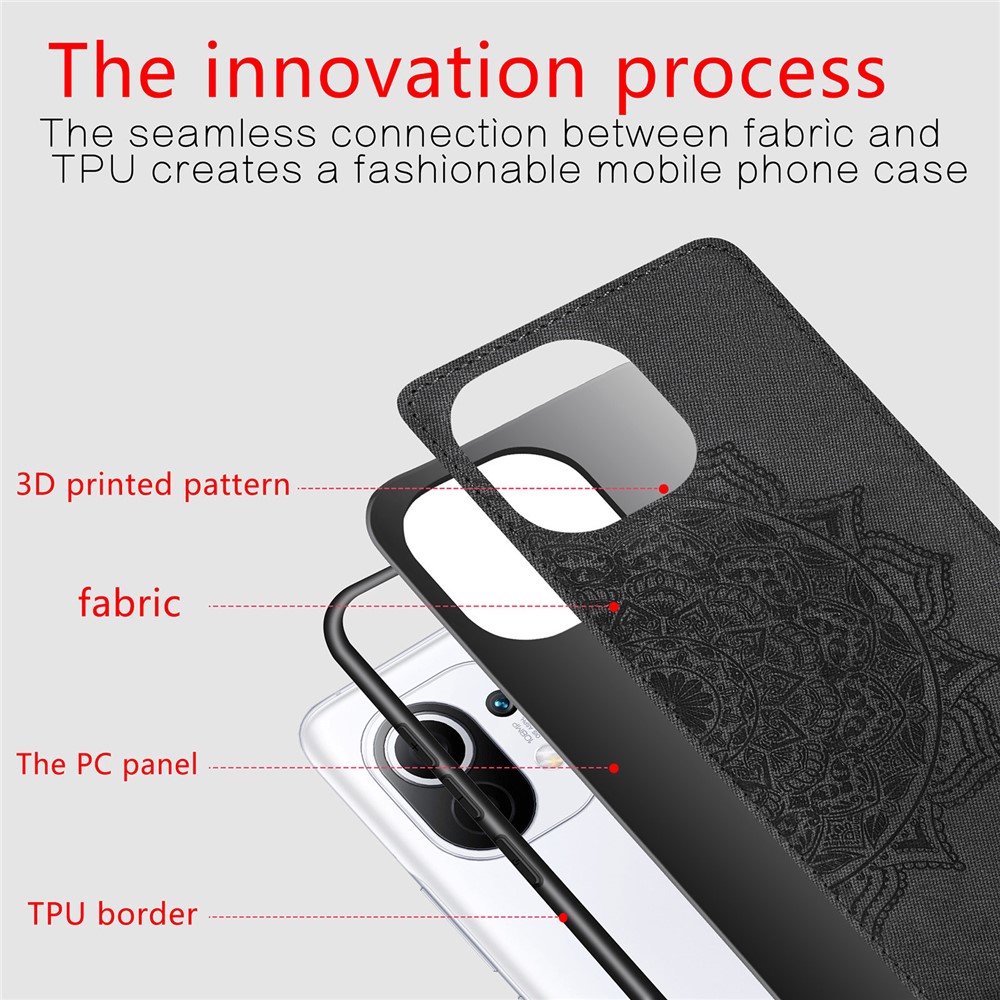 Imprint Mandala Flower Leather Coated PC + TPU Phone Case for Xiaomi Mi 11 - Black-5