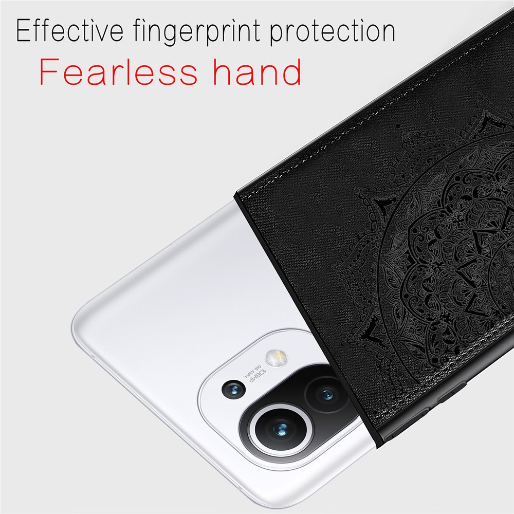 Imprint Mandala Flower Leather Coated PC + TPU Phone Case for Xiaomi Mi 11 - Black-6