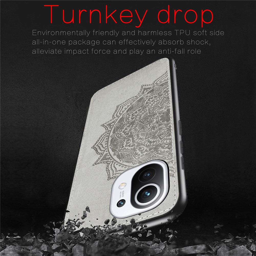 Imprint Mandala Flower Leather Coated PC + TPU Phone Case for Xiaomi Mi 11 - Black-7