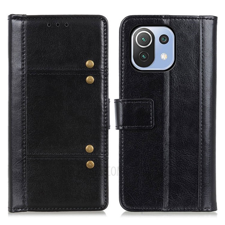 Rivet Decor Crazy Horse Texture Leather Stand Wallet Case for Xiaomi Mi 11 Lite 4G / 5G - Black-1