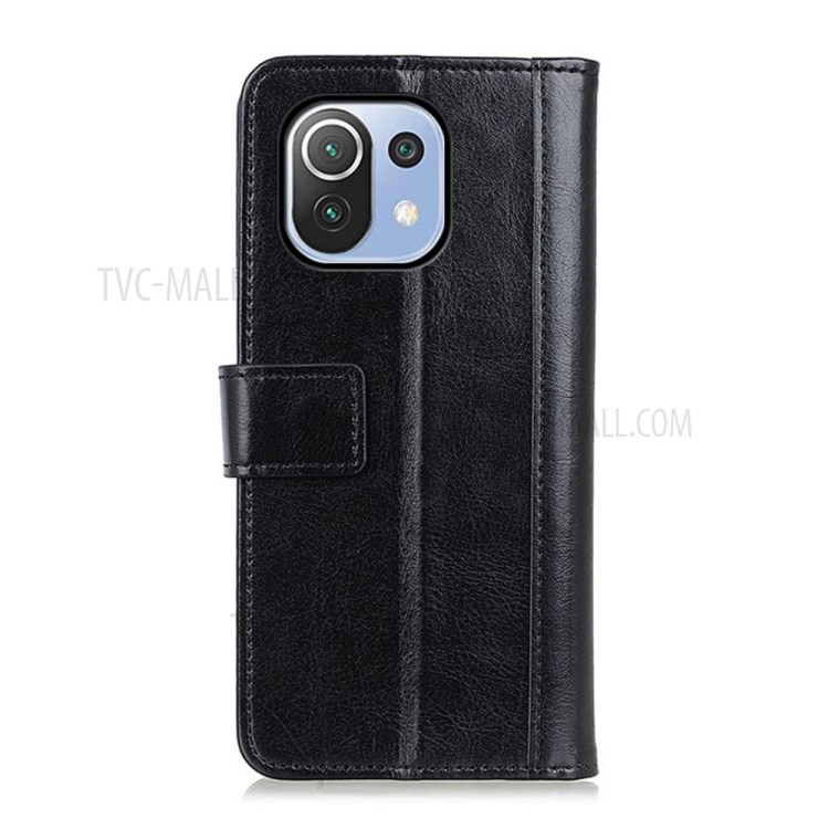 Rivet Decor Crazy Horse Texture Leather Stand Wallet Case for Xiaomi Mi 11 Lite 4G / 5G - Black-11