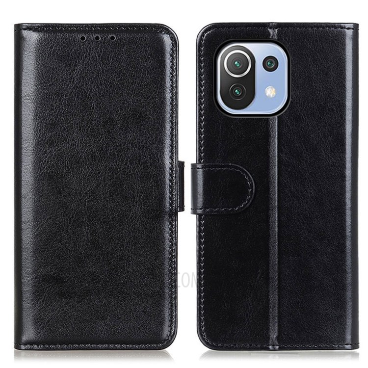 Crazy Horse Skin PU Leather Wallet Stand Shell for Xiaomi Mi 11 Lite 4G / 5G - Black-1