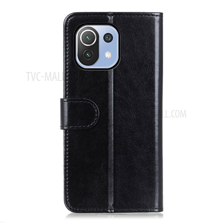 Crazy Horse Skin PU Leather Wallet Stand Shell for Xiaomi Mi 11 Lite 4G / 5G - Black-7