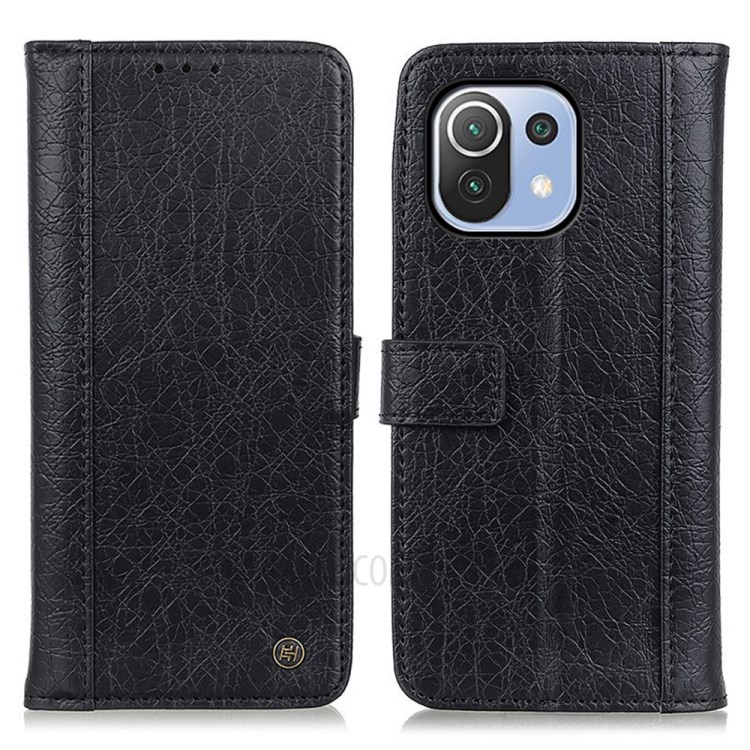 Rhino Skin with Wallet Stand PU Leather Shell for Xiaomi Mi 11 Lite 4G / 5G - Black-1