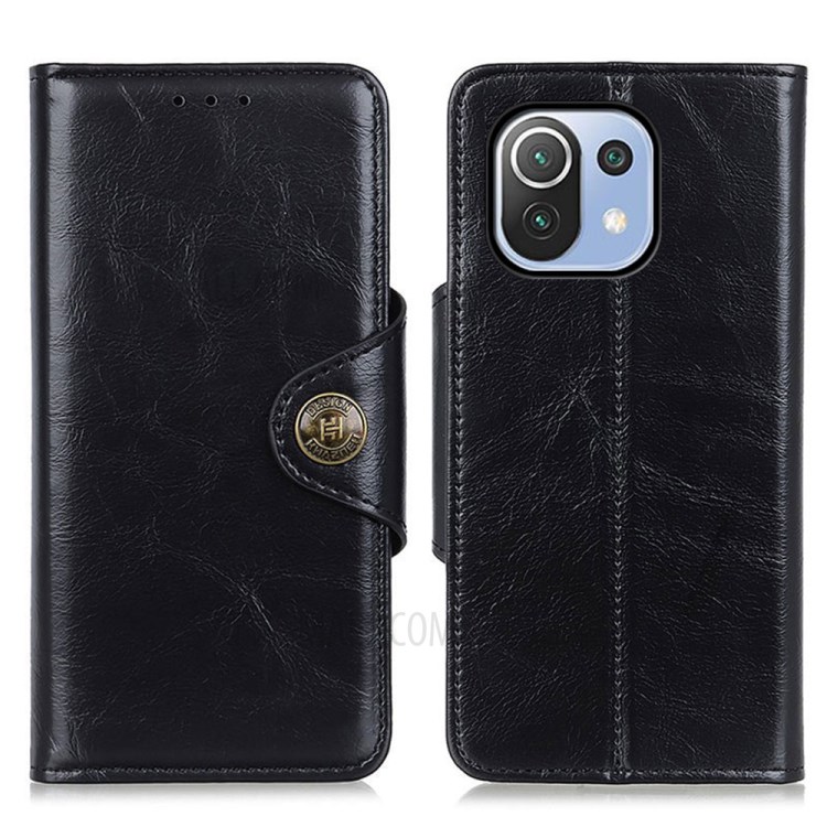 Magnetic Clasp Leather Protection Case Wallet Shell for Xiaomi Mi 11 Lite 4G/5G - Black-1