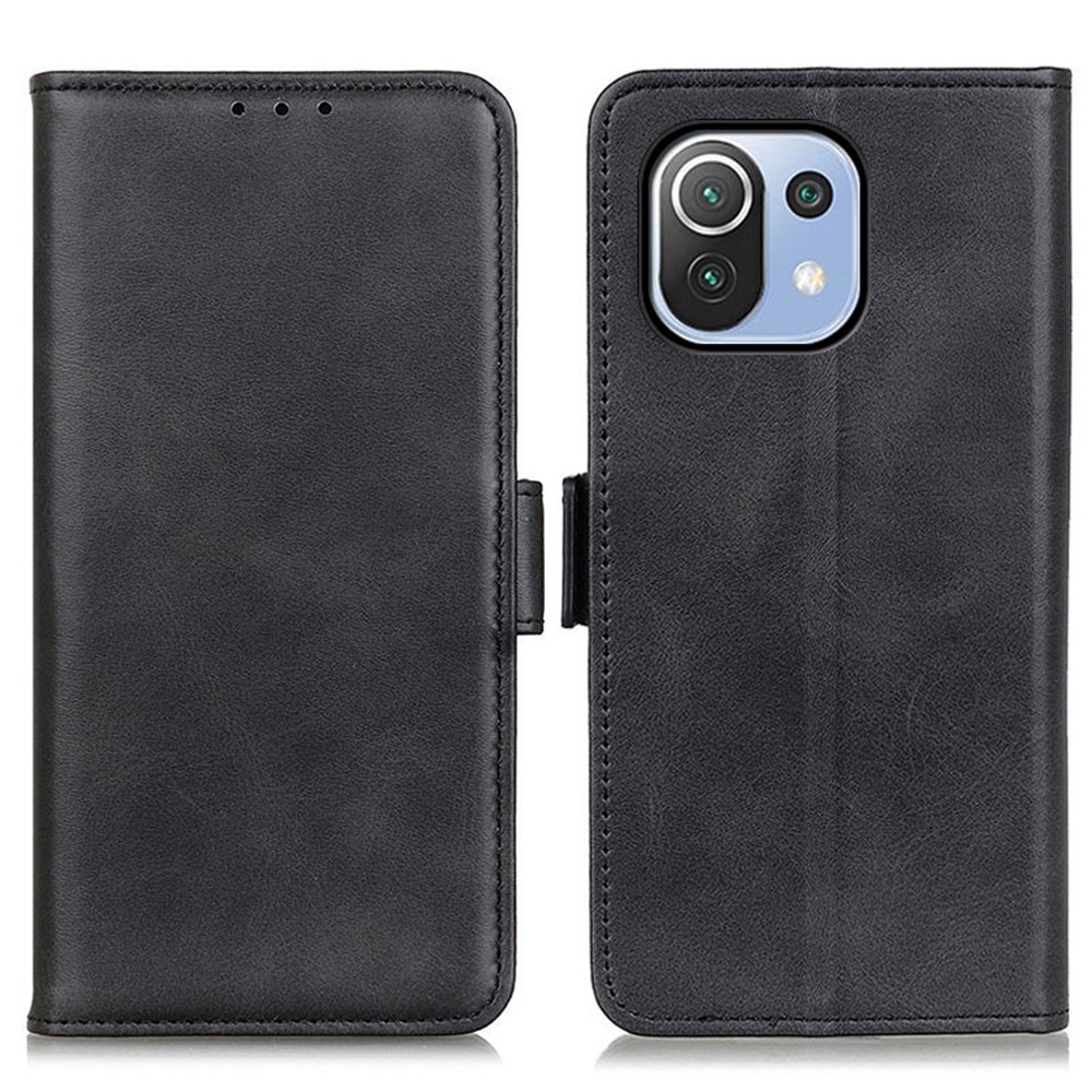 Magnetic Clasp Design Leather Wallet Stand Case Cover for Xiaomi Mi 11 Lite 4G/5G - Black-1