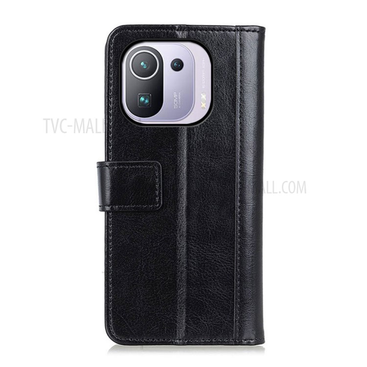 Rivet Decor Crazy Horse Texture Leather Stand Wallet Case for Xiaomi Mi 11 Pro - Black-11