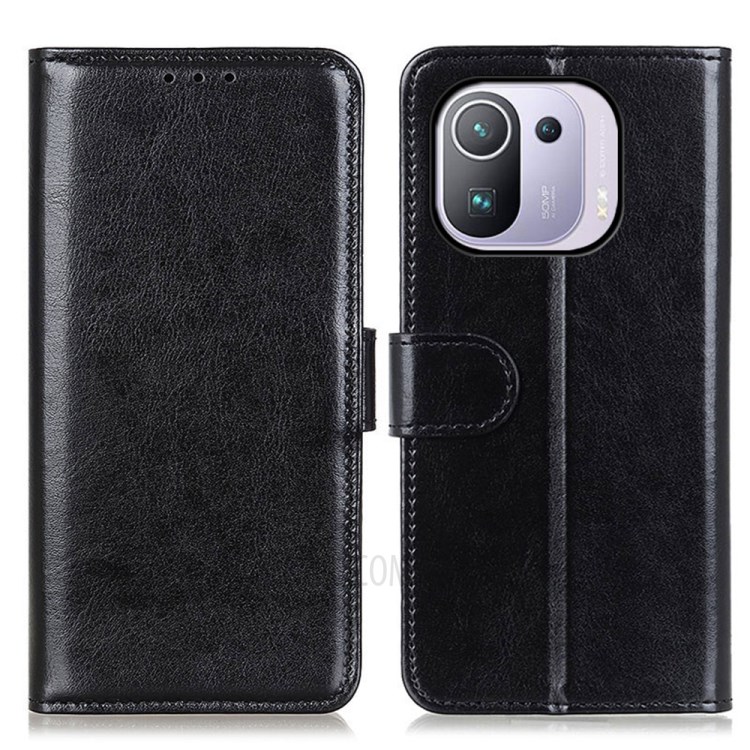 Crazy Horse Wallet Stand Leather Phone Protective Case for Xiaomi Mi 11 Pro - Black-1