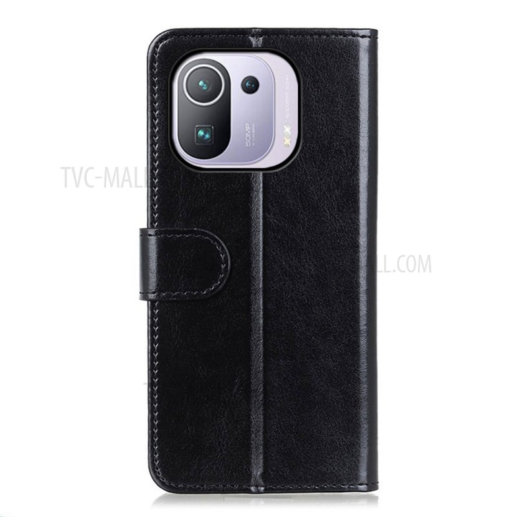 Crazy Horse Wallet Stand Leather Phone Protective Case for Xiaomi Mi 11 Pro - Black-7