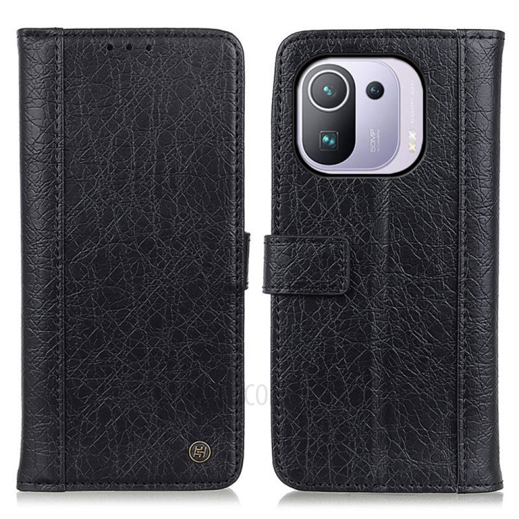Rhino Texture Leather Wallet Stand Case Phone Cover for Xiaomi Mi 11 Pro - Black-1