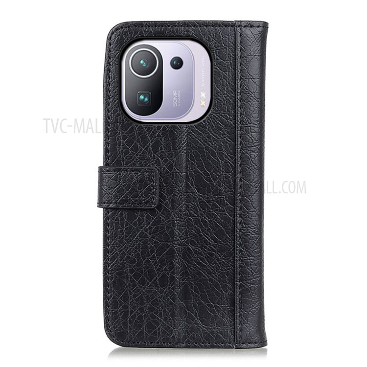 Rhino Texture Leather Wallet Stand Case Phone Cover for Xiaomi Mi 11 Pro - Black-6