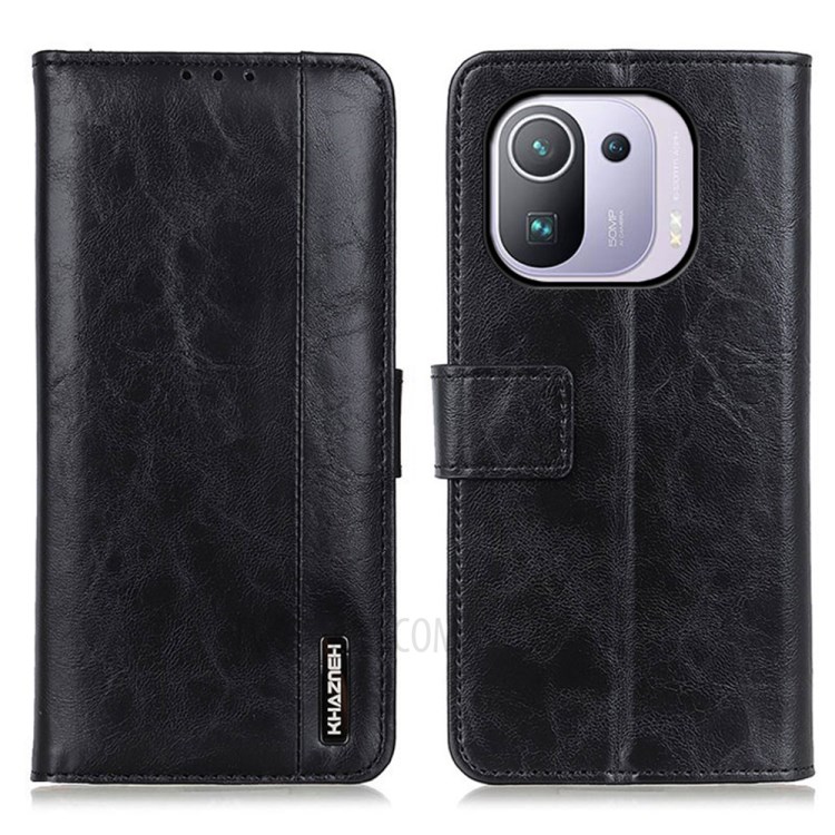 Textured Wallet Stand Leather Protective Case for Xiaomi Mi 11 Pro - Black-1