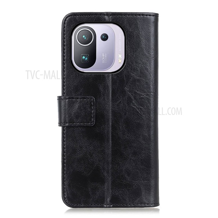 Textured Wallet Stand Leather Protective Case for Xiaomi Mi 11 Pro - Black-5