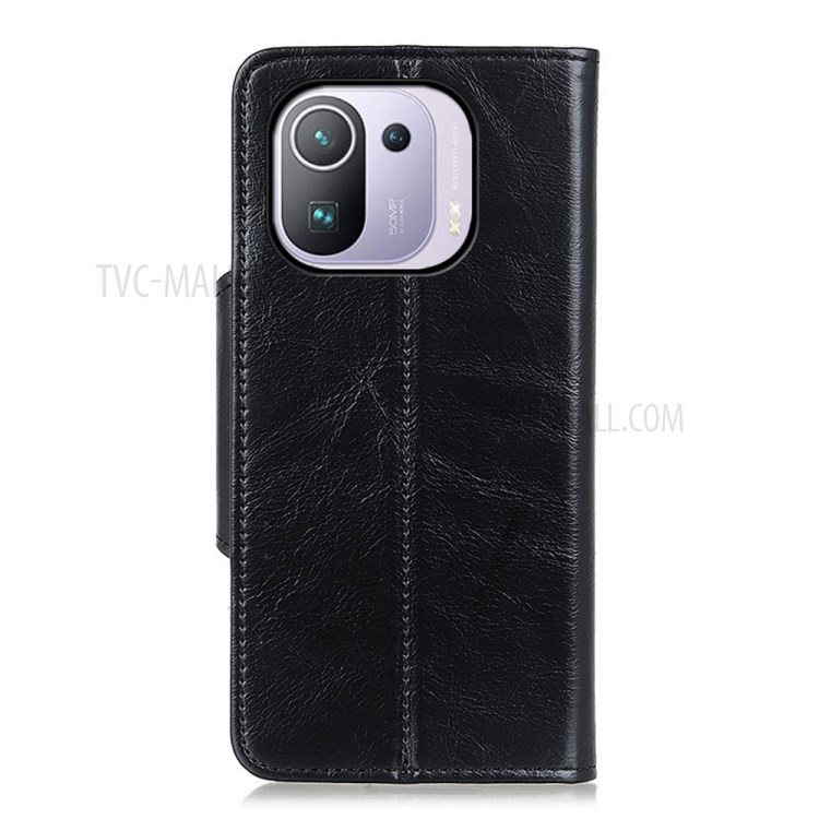 Magnetic Clasp Leather Protection Case Wallet Shell for Xiaomi Mi 11 Pro - Black-6