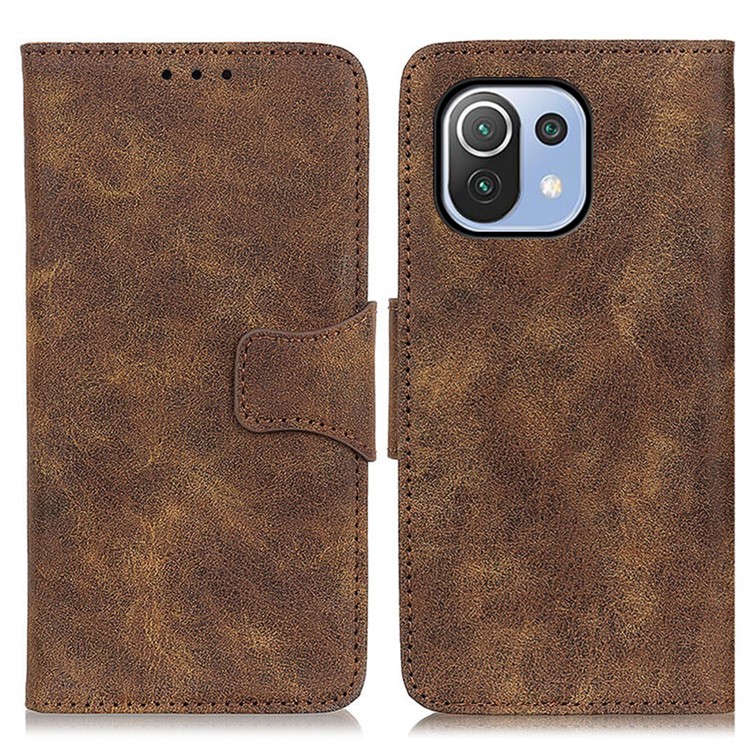Magnetic Closure Vintage Style Phone Case Wallet Stand Leather Cover for Xiaomi Mi 11 Lite 4G/5G - Brown-1