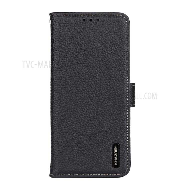 KHAZNEH Litchi Texture Top Layer Genuine Leather Phone Wallet Stand Case for Xiaomi Mi 11 Pro - Black-7