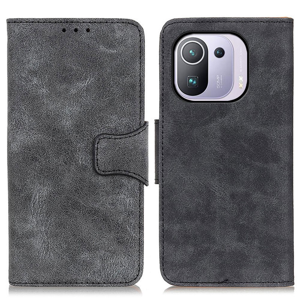 Retro Phone Case Wallet Stand Leather Cover for Xiaomi Mi 11 Pro - Grey-1