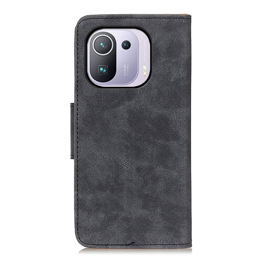 Retro Phone Case Wallet Stand Leather Cover for Xiaomi Mi 11 Pro - Grey-10