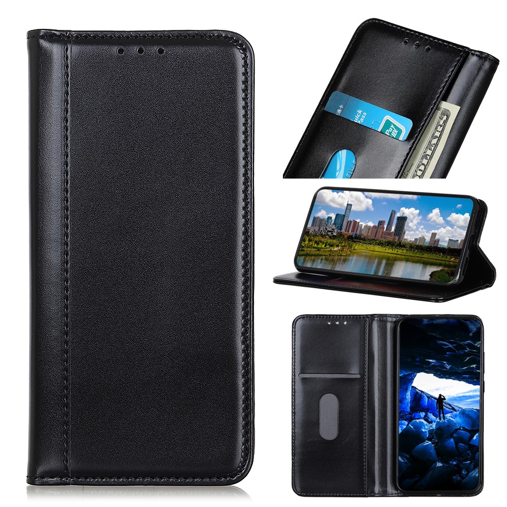 Gleaming Surface Split Leather Magnetic Wallet Stand Protective Phone Case for Xiaomi Mi 11 Pro - Black-9
