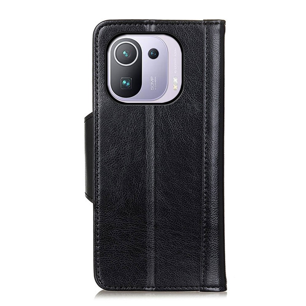 Glossy PU Leather Wallet Case Standing Cover for Xiaomi Mi 11 Pro - Black-10