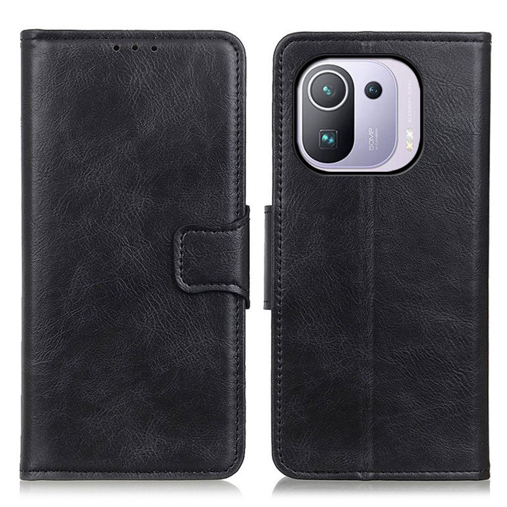 Crazy Horse PU Leather Wallet Stand Protector Cover for Xiaomi Mi 11 Pro - Black-1