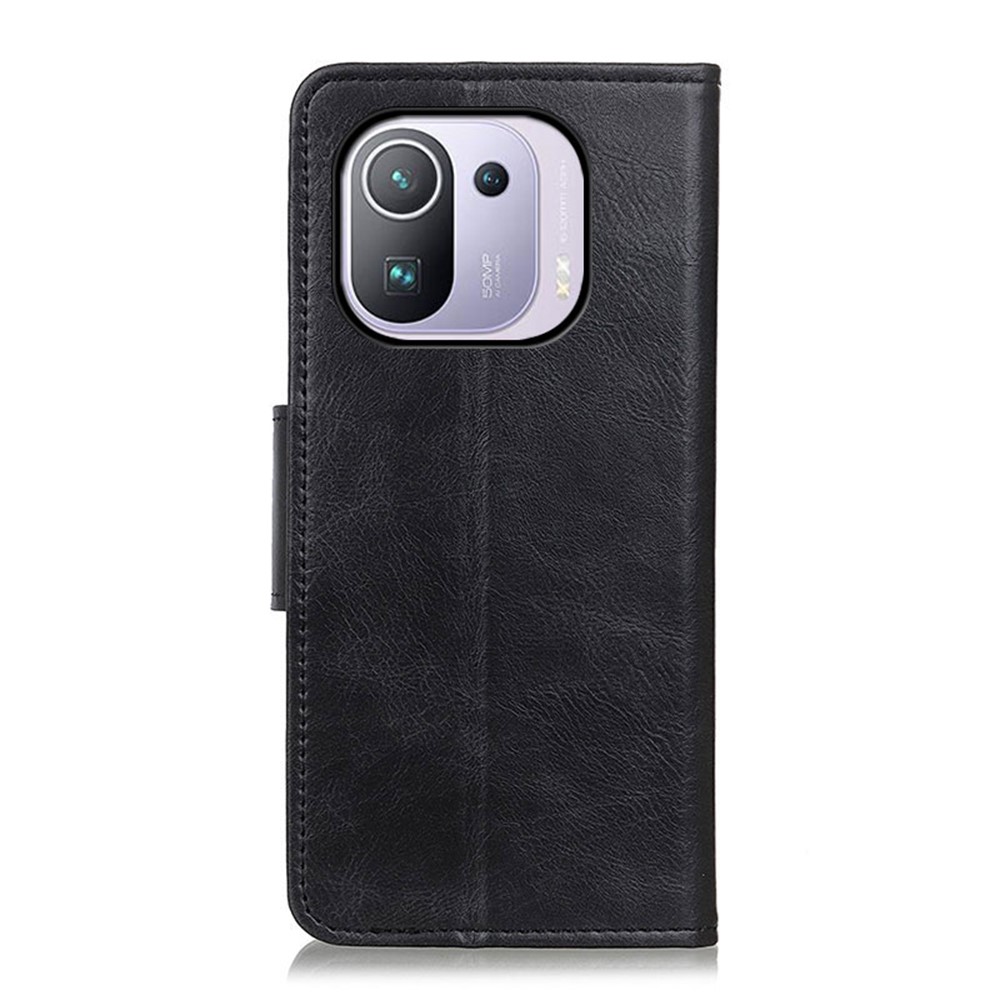 Crazy Horse PU Leather Wallet Stand Protector Cover for Xiaomi Mi 11 Pro - Black-8