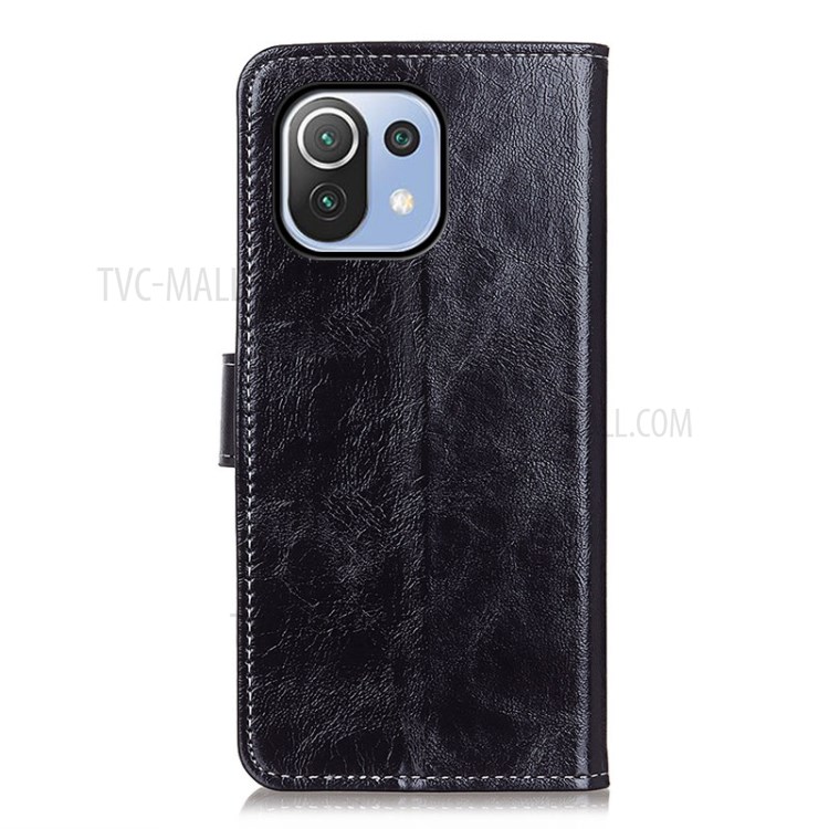 KHAZNEH Vintage Style Crazy Horse Texture Wallet Stand PU Leather Phone Shell Case for Xiaomi Mi 11 Lite 4G / 5G - Black-3