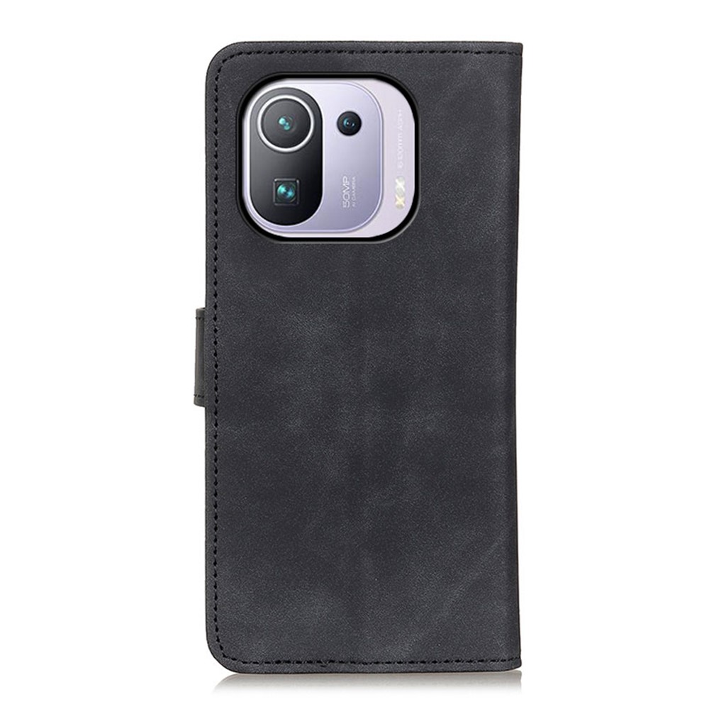 KHAZNEH Wallet Stand Design Retro Grain Style PU Leather Phone Case for Xiaomi Mi 11 Pro - Black-3