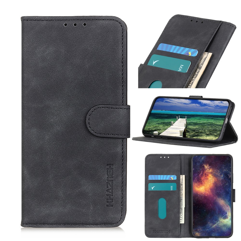 KHAZNEH Wallet Stand Design Retro Grain Style PU Leather Phone Case for Xiaomi Mi 11 Pro - Black-9