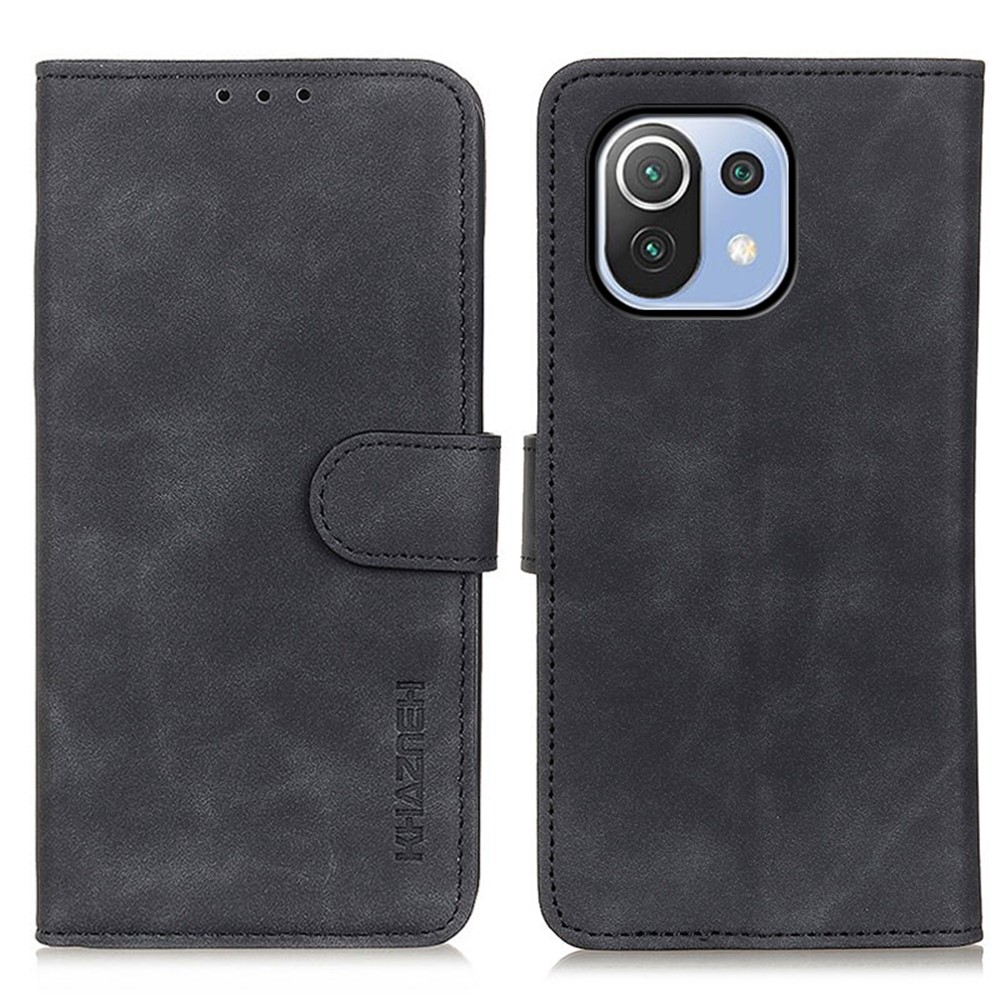KHAZNEH Retro Style Wallet PU Leather Case for Xiaomi Mi 11 Lite 4G/5G - Black-1