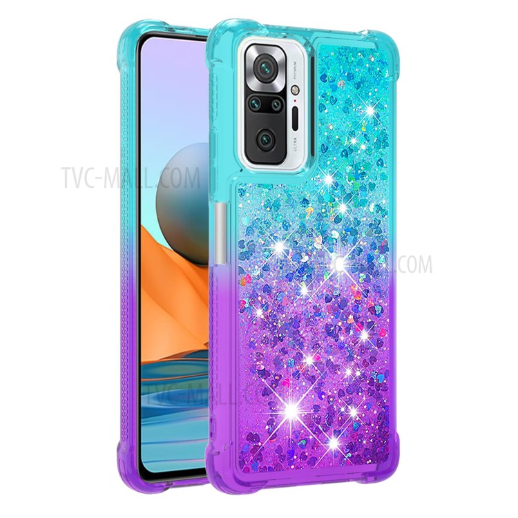 Shockproof Glitter Powder Sequins Quicksand TPU Phone Protective Case for Xiaomi Redmi Note 10 Pro Max - Sky Blue / Purple-1
