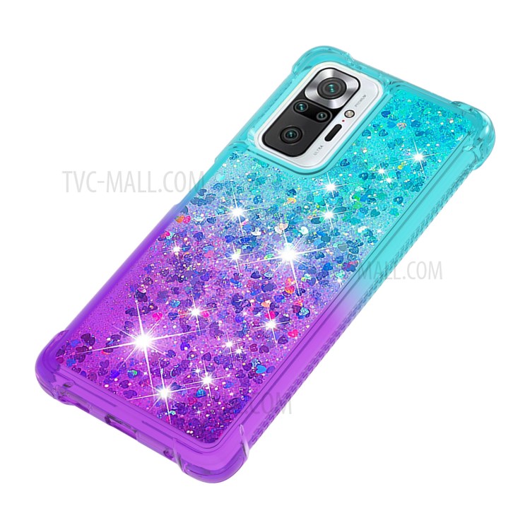 Shockproof Glitter Powder Sequins Quicksand TPU Phone Protective Case for Xiaomi Redmi Note 10 Pro Max - Sky Blue / Purple-2