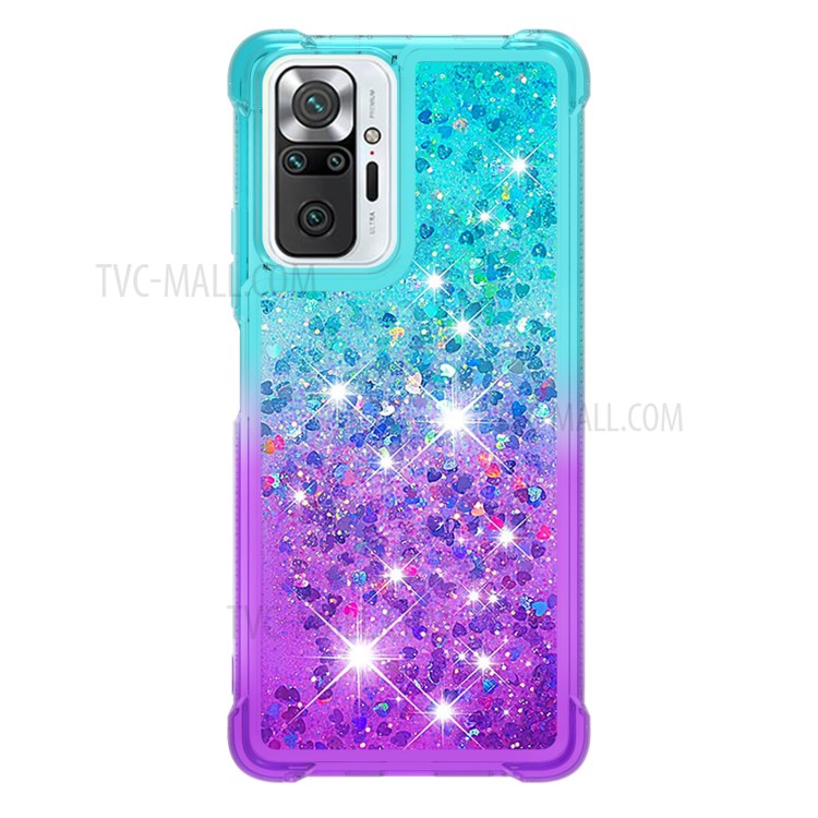 Shockproof Glitter Powder Sequins Quicksand TPU Phone Protective Case for Xiaomi Redmi Note 10 Pro Max - Sky Blue / Purple-4