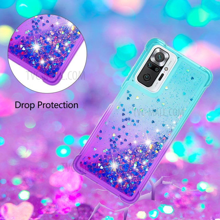 Shockproof Glitter Powder Sequins Quicksand TPU Phone Protective Case for Xiaomi Redmi Note 10 Pro Max - Sky Blue / Purple-5