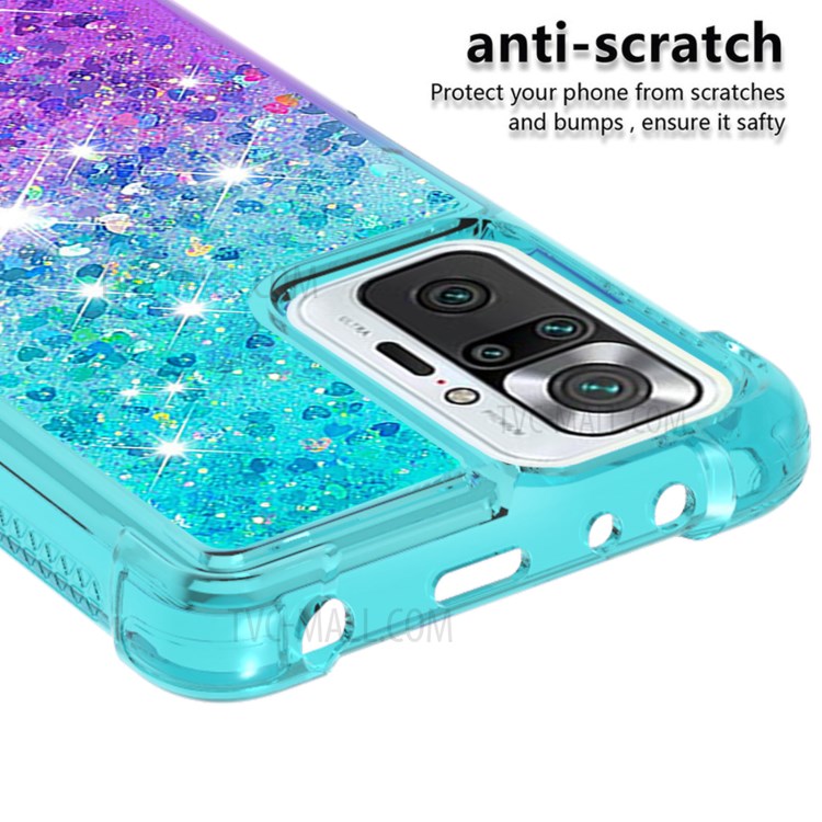 Shockproof Glitter Powder Sequins Quicksand TPU Phone Protective Case for Xiaomi Redmi Note 10 Pro Max - Sky Blue / Purple-6