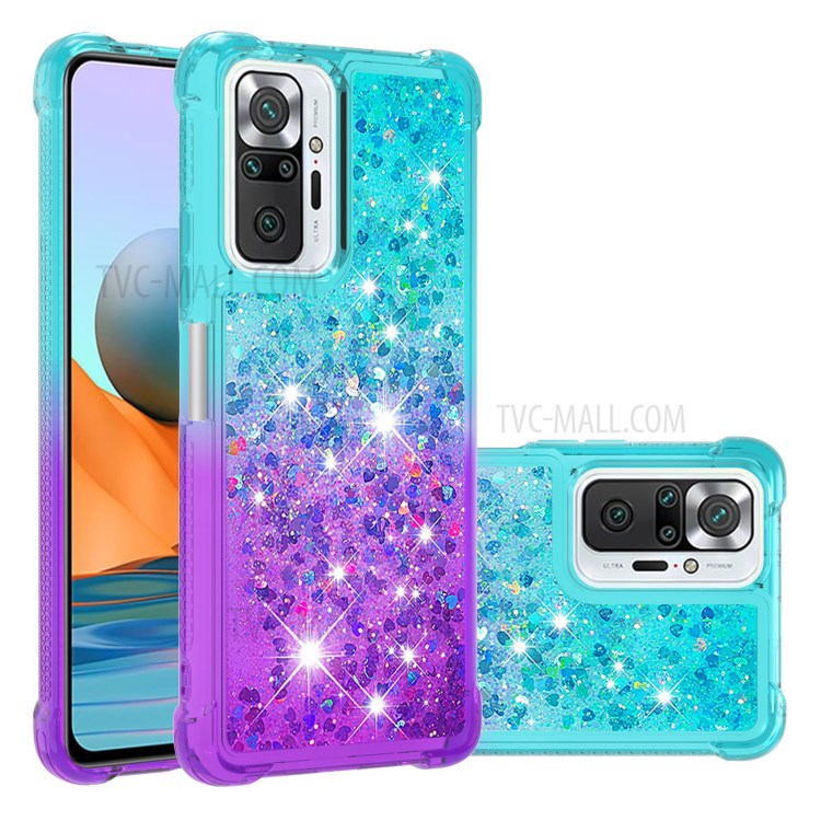 Shockproof Glitter Powder Sequins Quicksand TPU Phone Protective Case for Xiaomi Redmi Note 10 Pro Max - Sky Blue / Purple-7