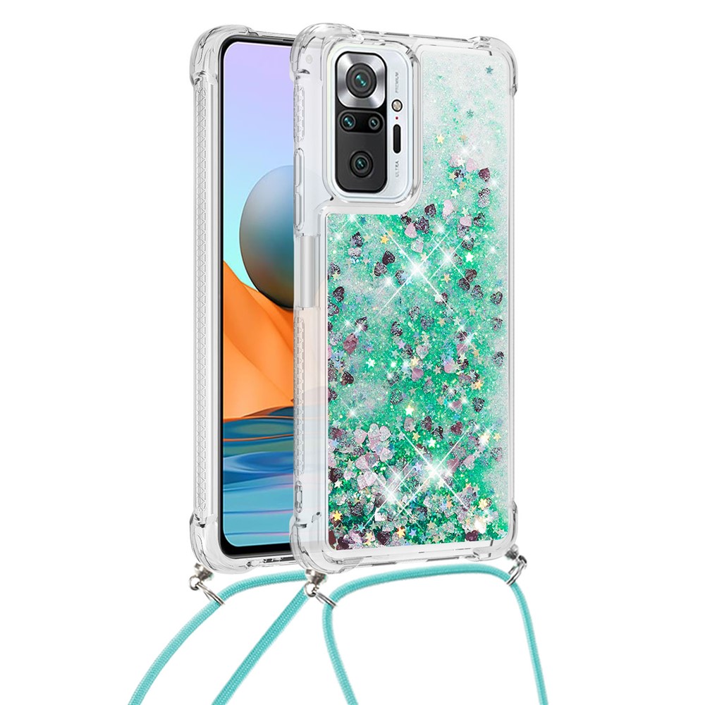 Dynamic Quicksand Shockproof TPU Phone Case Shell with Strap for Xiaomi Redmi Note 10 Pro Max - Green-1