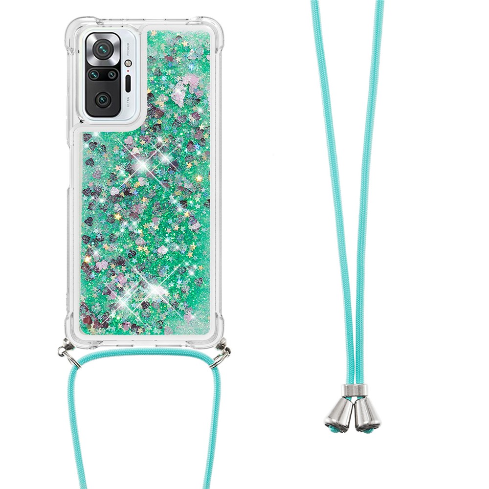 Dynamic Quicksand Shockproof TPU Phone Case Shell with Strap for Xiaomi Redmi Note 10 Pro Max - Green-2