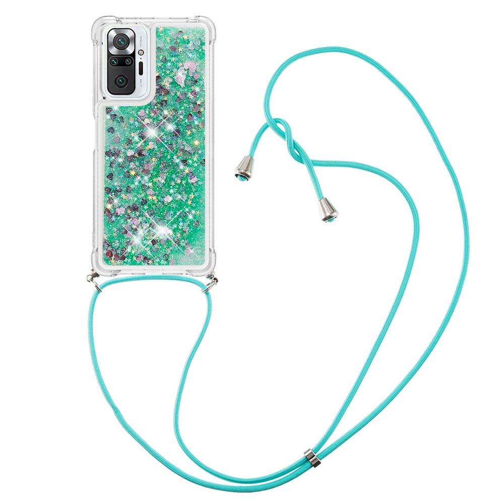 Dynamic Quicksand Shockproof TPU Phone Case Shell with Strap for Xiaomi Redmi Note 10 Pro Max - Green-3