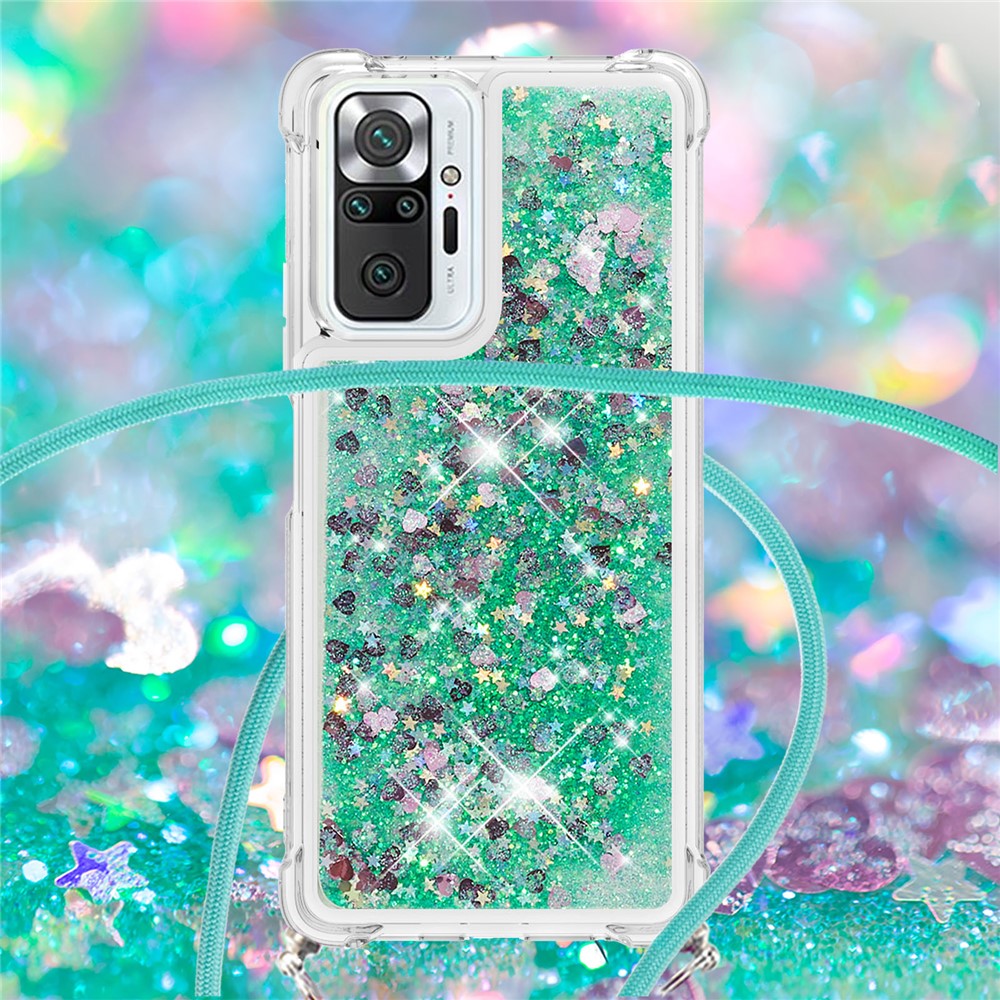 Dynamic Quicksand Shockproof TPU Phone Case Shell with Strap for Xiaomi Redmi Note 10 Pro Max - Green-4