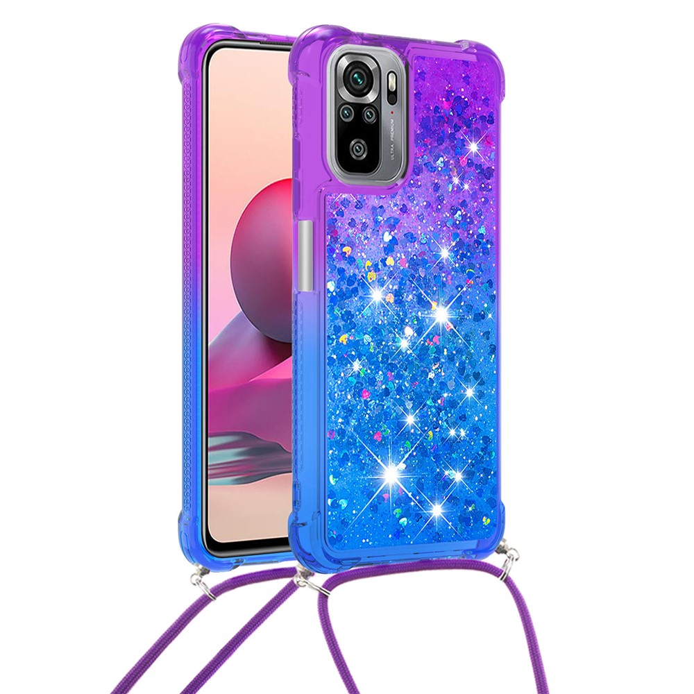 Dynamic Glitter Powder Sequins Quicksand TPU Shell Case with Strap for Xiaomi Redmi Note 10S / Note 10 4G - Purple/Blue-1