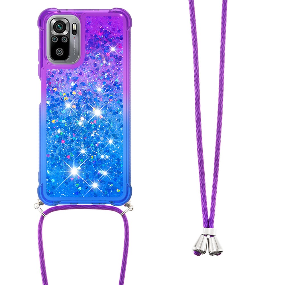 Dynamic Glitter Powder Sequins Quicksand TPU Shell Case with Strap for Xiaomi Redmi Note 10S / Note 10 4G - Purple/Blue-2