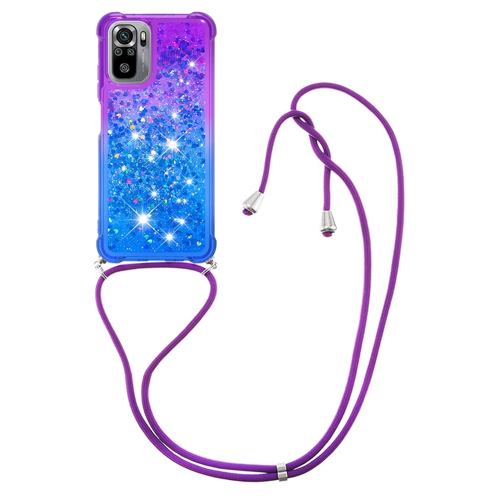 Dynamic Glitter Powder Sequins Quicksand TPU Shell Case with Strap for Xiaomi Redmi Note 10S / Note 10 4G - Purple/Blue-3
