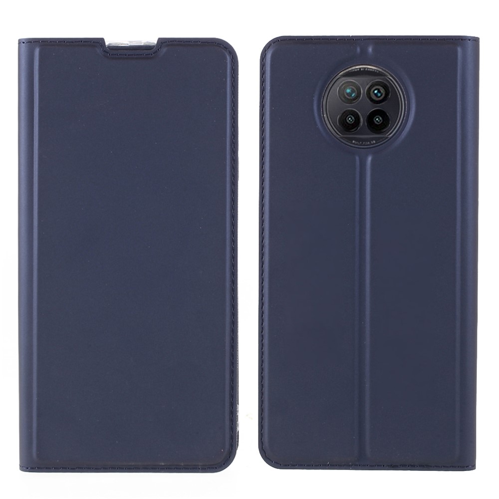 PU Leather Auto-absorbed Phone Case Stand with Card Slot for Xiaomi Redmi Note 9 5G - Navy Blue-1