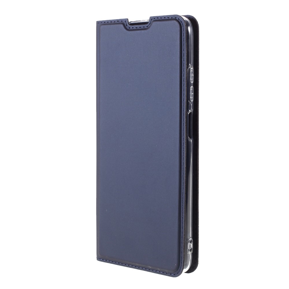 PU Leather Auto-absorbed Phone Case Stand with Card Slot for Xiaomi Redmi Note 9 5G - Navy Blue-10