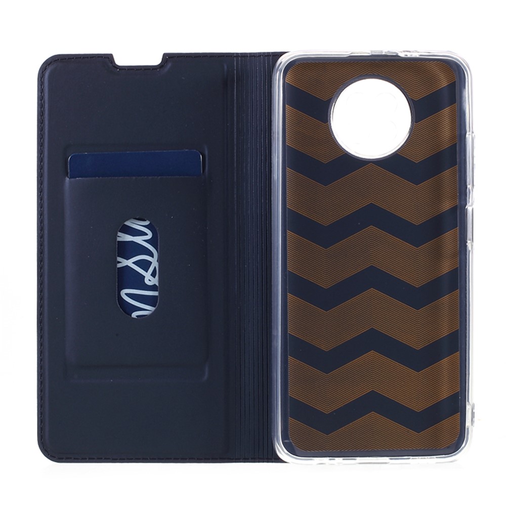 PU Leather Auto-absorbed Phone Case Stand with Card Slot for Xiaomi Redmi Note 9 5G - Navy Blue-8