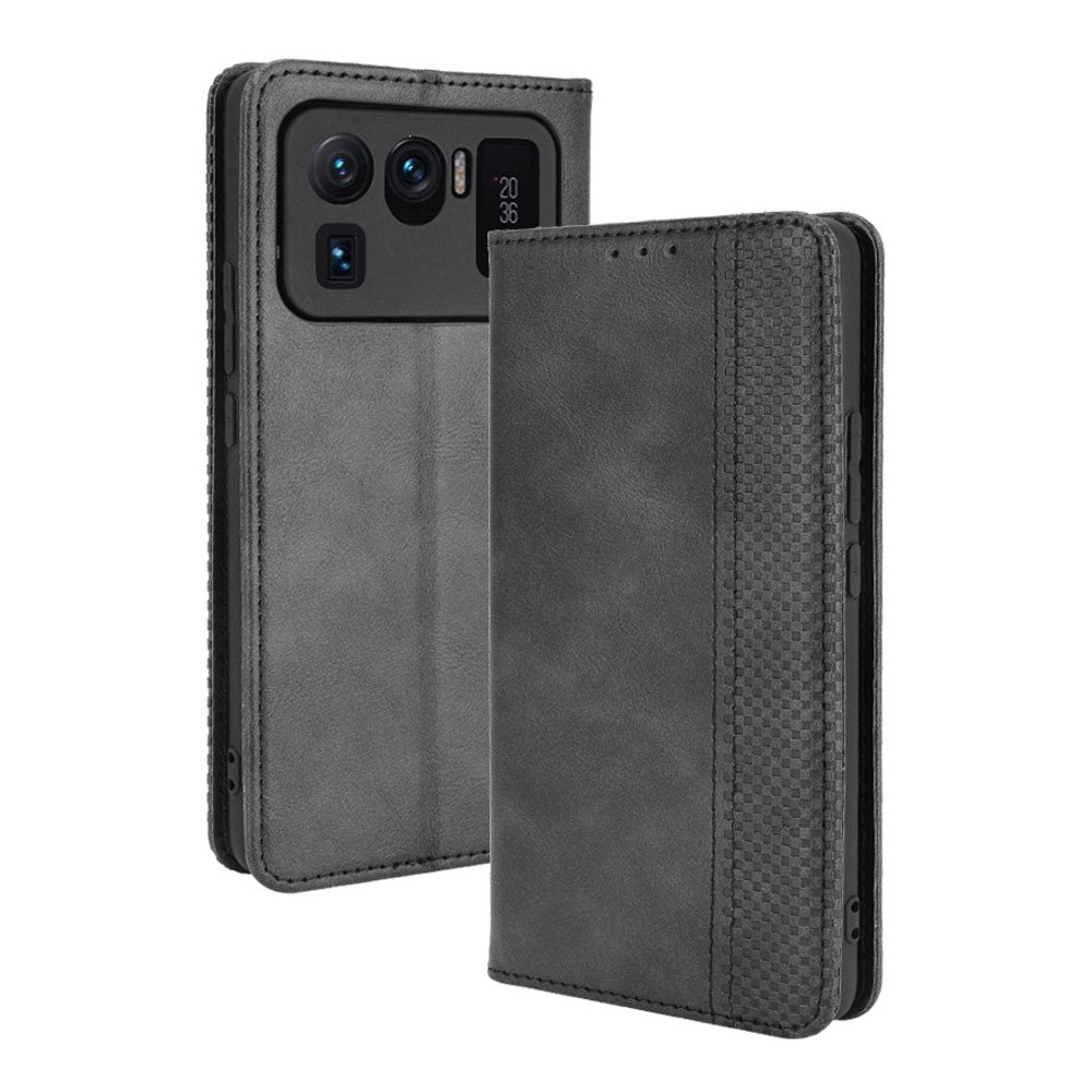 Magnetic Closure Vintage Style Phone Case Wallet Stand Leather Cover for Xiaomi Mi 11 Ultra - Black-1