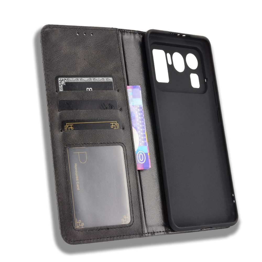 Magnetic Closure Vintage Style Phone Case Wallet Stand Leather Cover for Xiaomi Mi 11 Ultra - Black-6