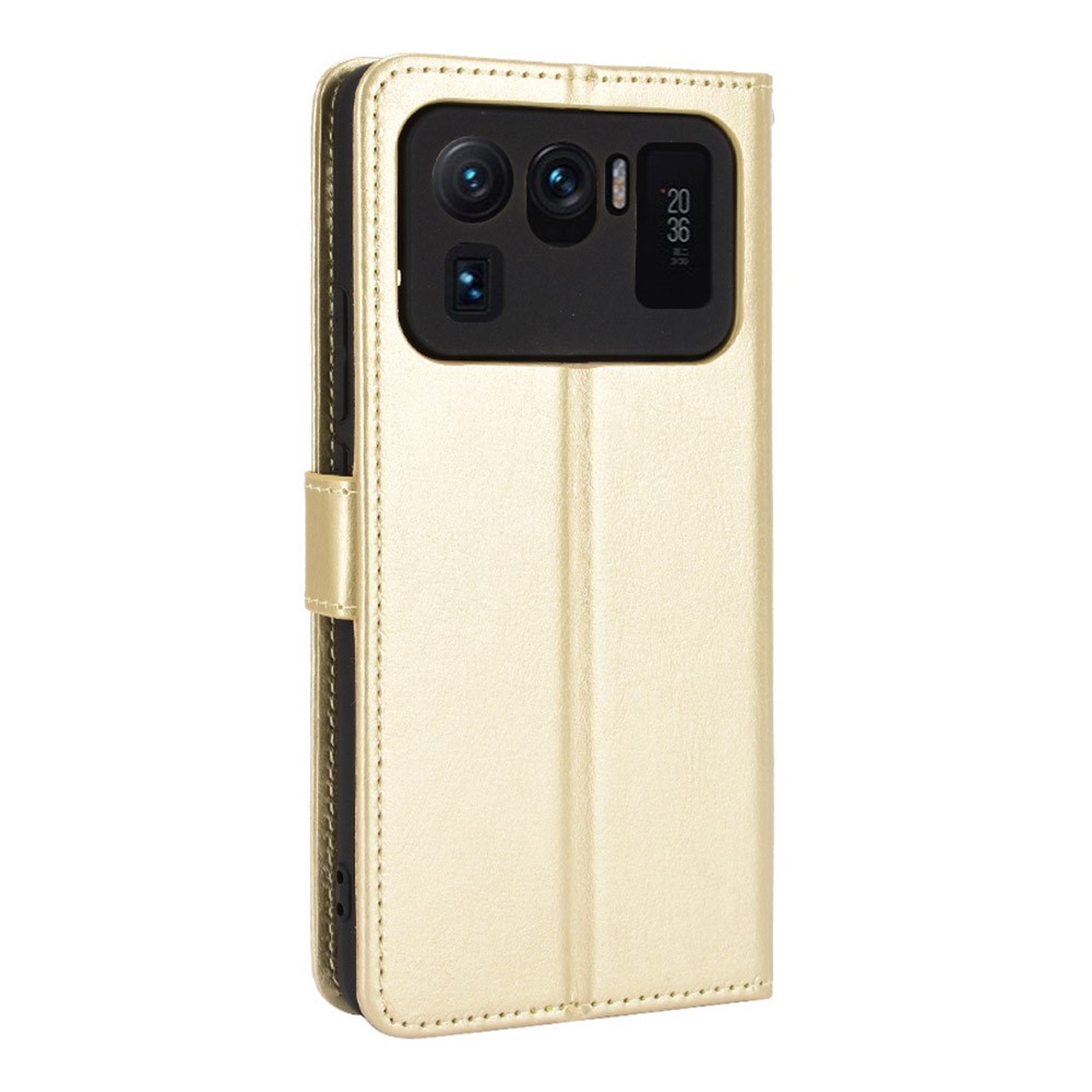 Crazy Horse Wallet Stand Leather Case with Strap for Xiaomi Mi 11 Ultra - Gold-3